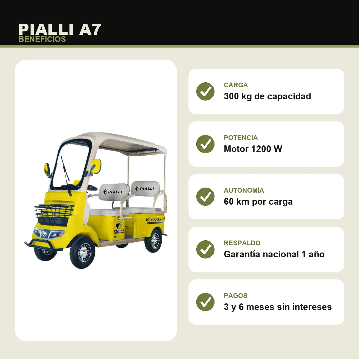 Carrito eléctrico A7 Pialli — beneficios