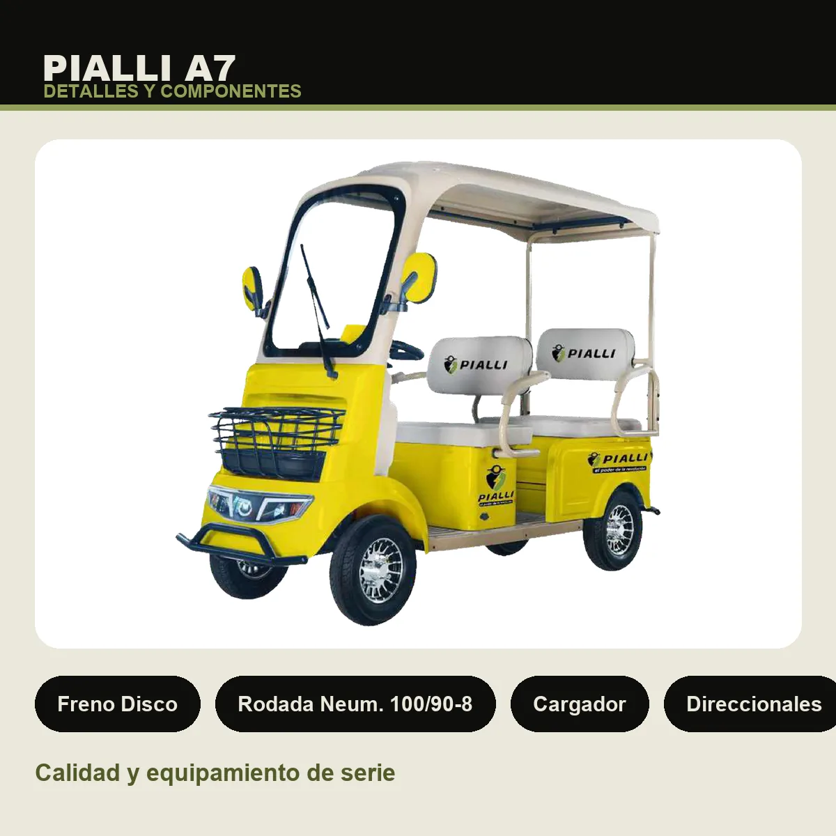 Carrito eléctrico A7 Pialli — detalles y componentes