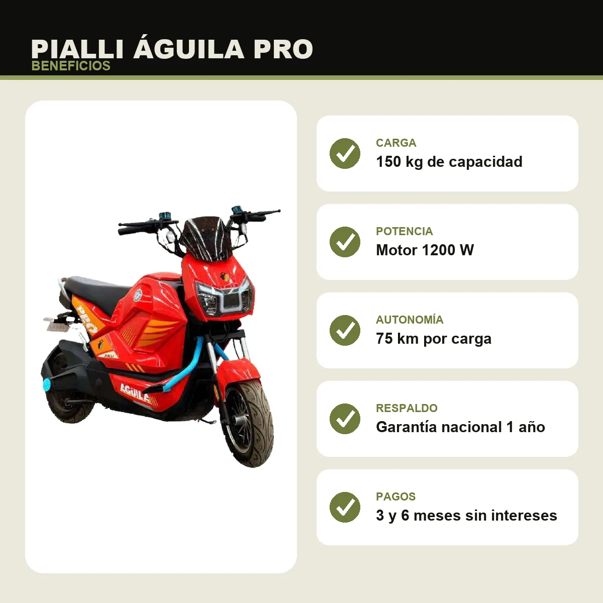 Moto eléctrica Águila Pro Pialli — beneficios