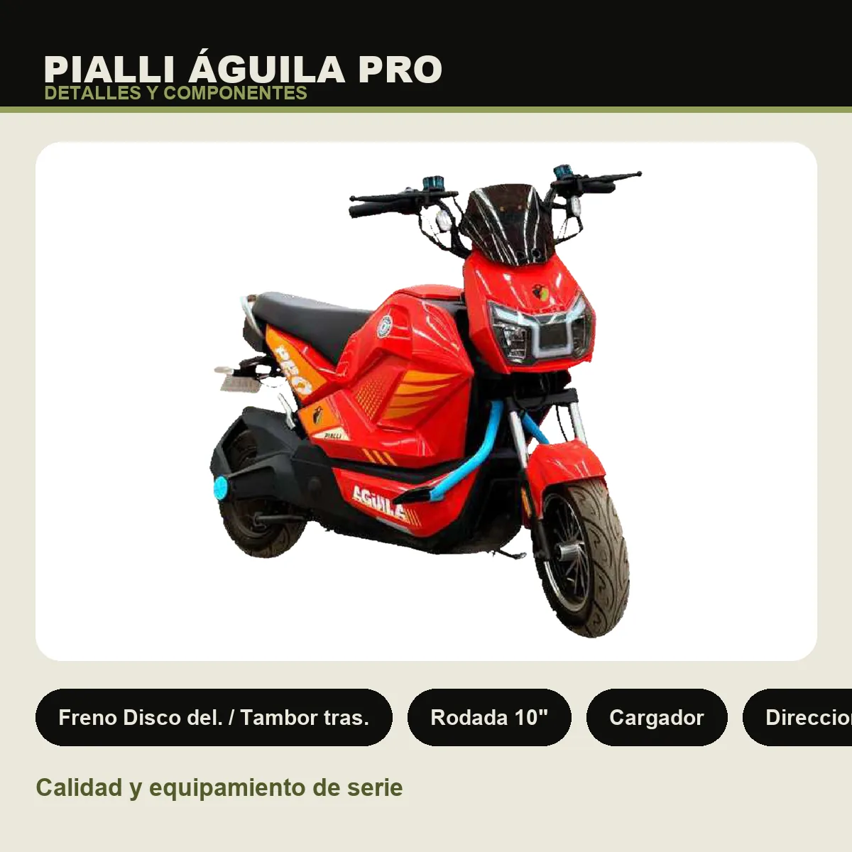 Moto eléctrica Águila Pro Pialli — detalles y componentes