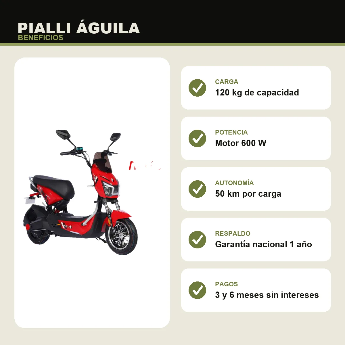 Moto eléctrica Águila Pialli — beneficios
