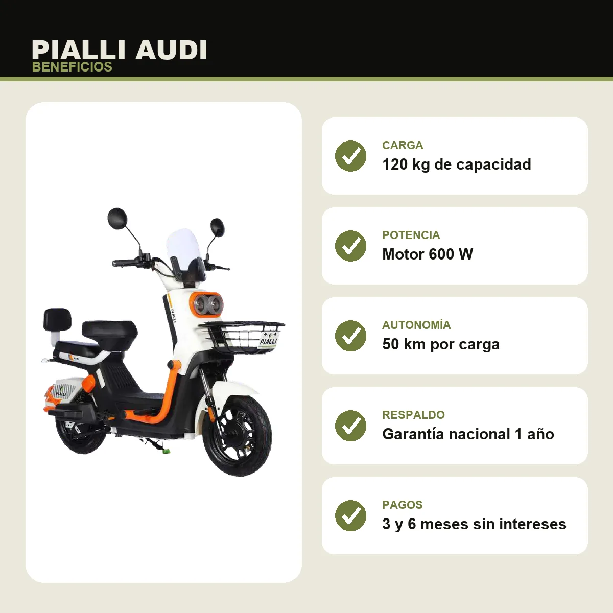 Moto eléctrica Audi Pialli — beneficios