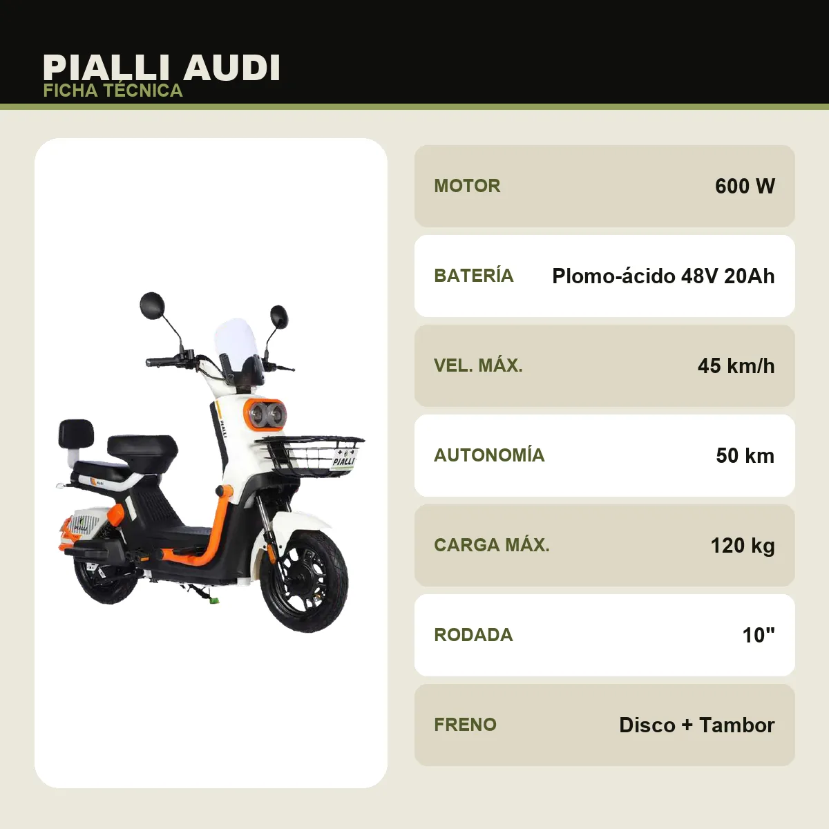 Moto eléctrica Audi Pialli — ficha técnica
