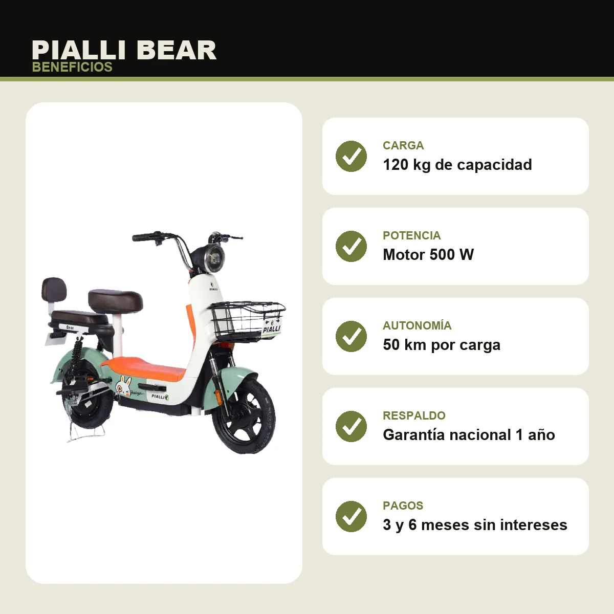 Moto eléctrica Bear Pialli — beneficios