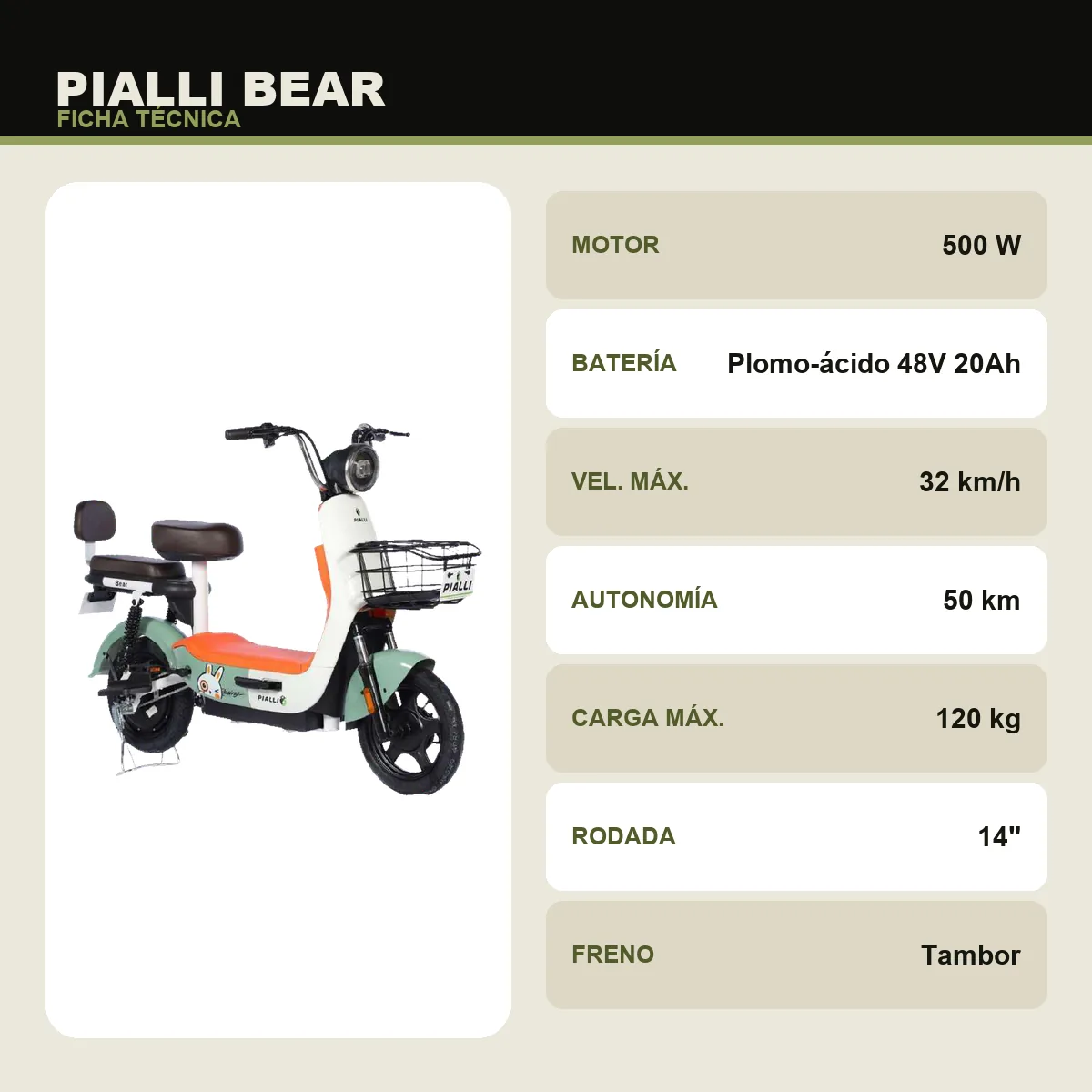 Moto eléctrica Bear Pialli — ficha técnica