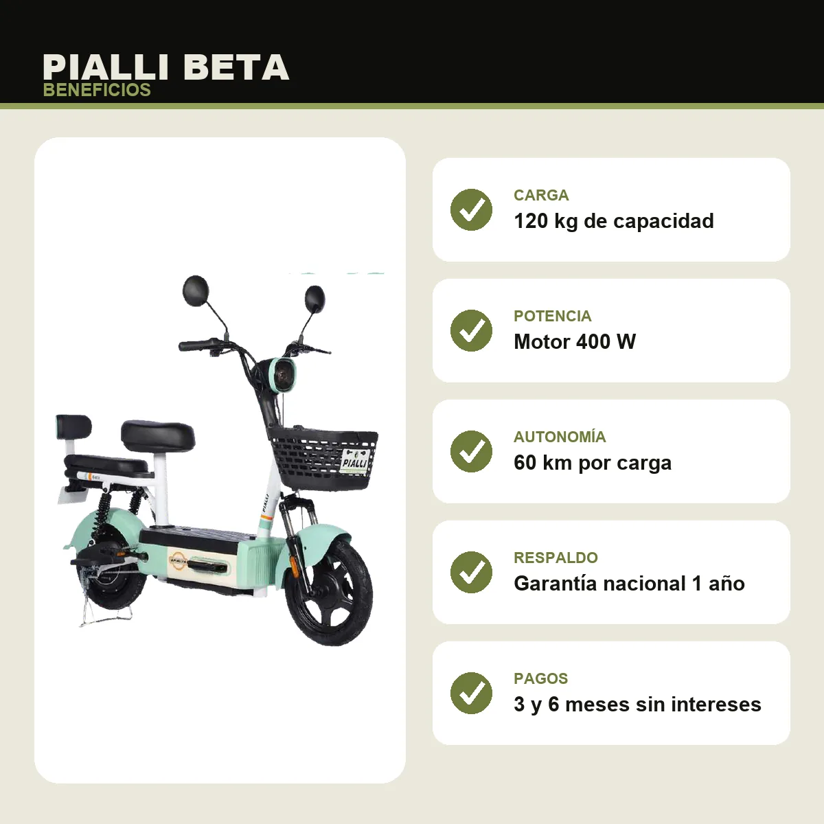 Moto eléctrica Beta Pialli — beneficios