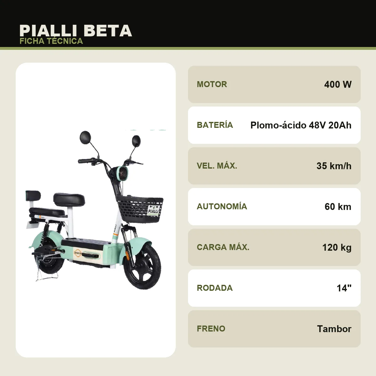 Moto eléctrica Beta Pialli — ficha técnica