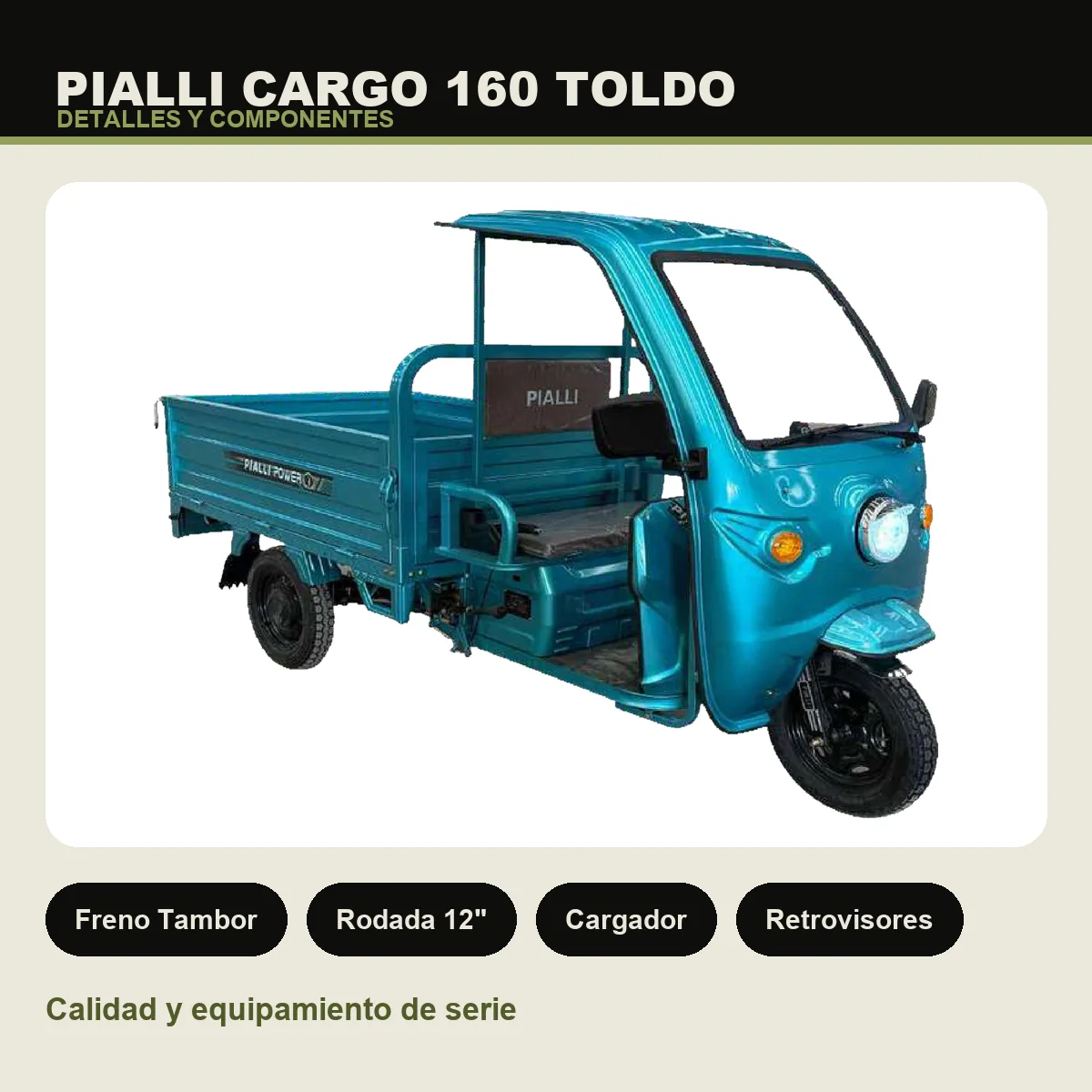 Triciclo de carga Cargo 160 Toldo Pialli — detalles y componentes