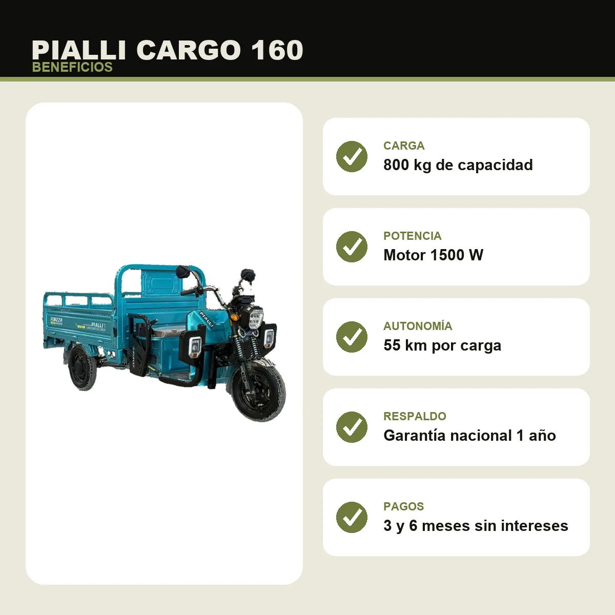 Triciclo de carga Cargo 160 Pialli — beneficios