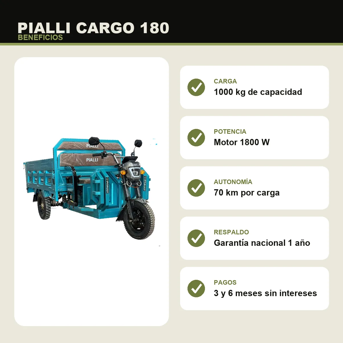 Triciclo de carga Cargo 180 Pialli — beneficios
