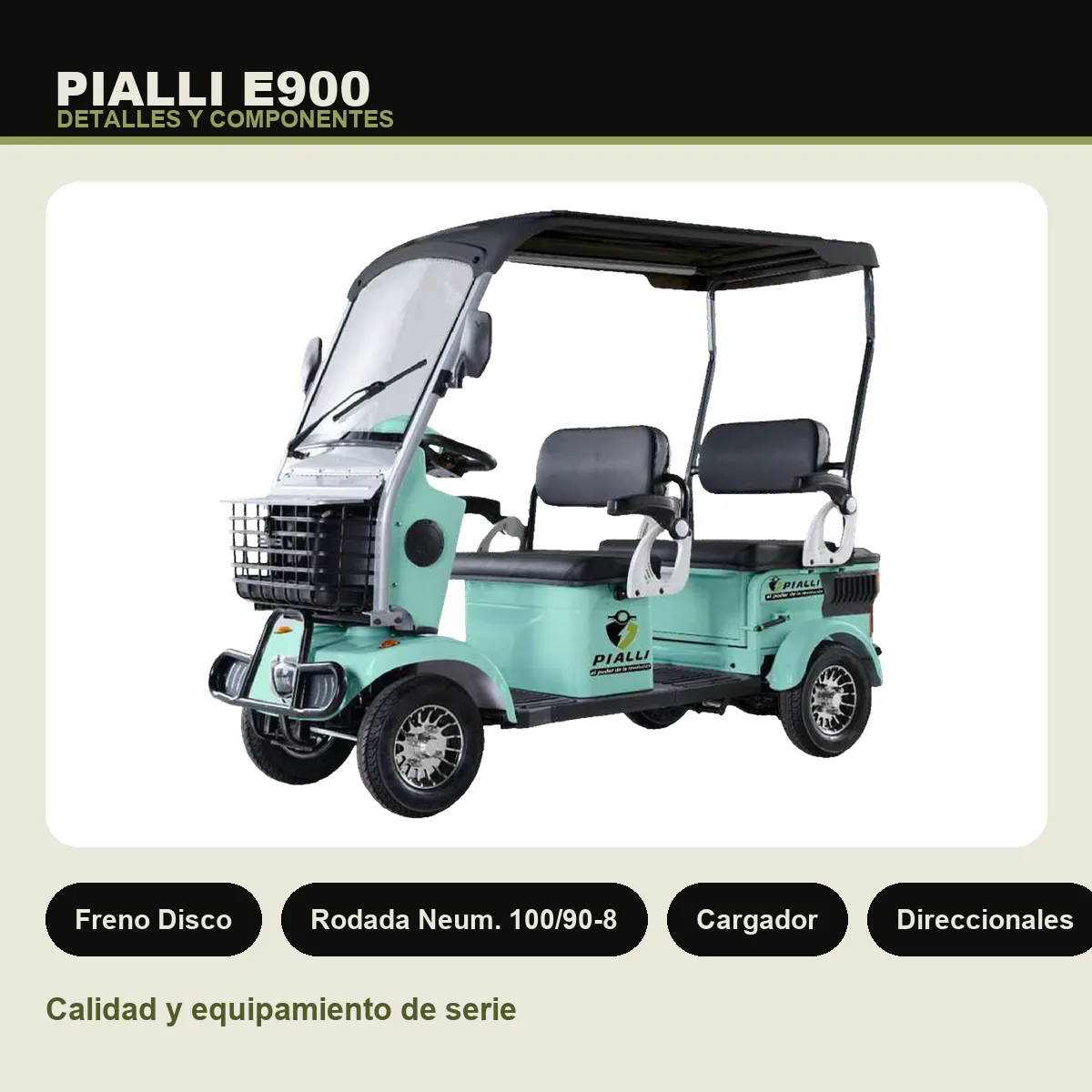 Carrito eléctrico E900 Pialli — detalles y componentes