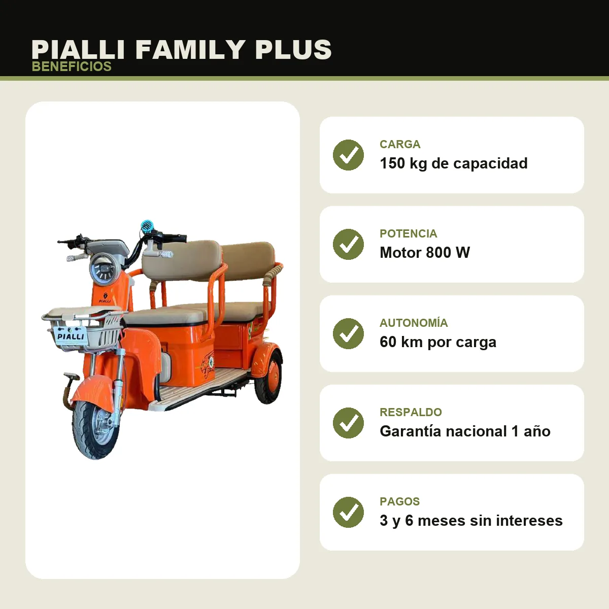 Triciclo eléctrico Family Plus Pialli — beneficios