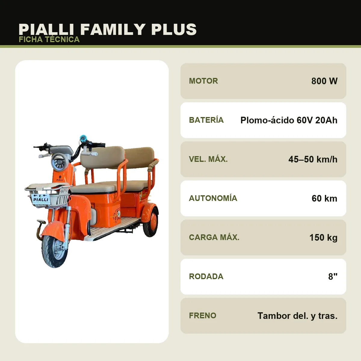 Triciclo eléctrico Family Plus Pialli — ficha técnica