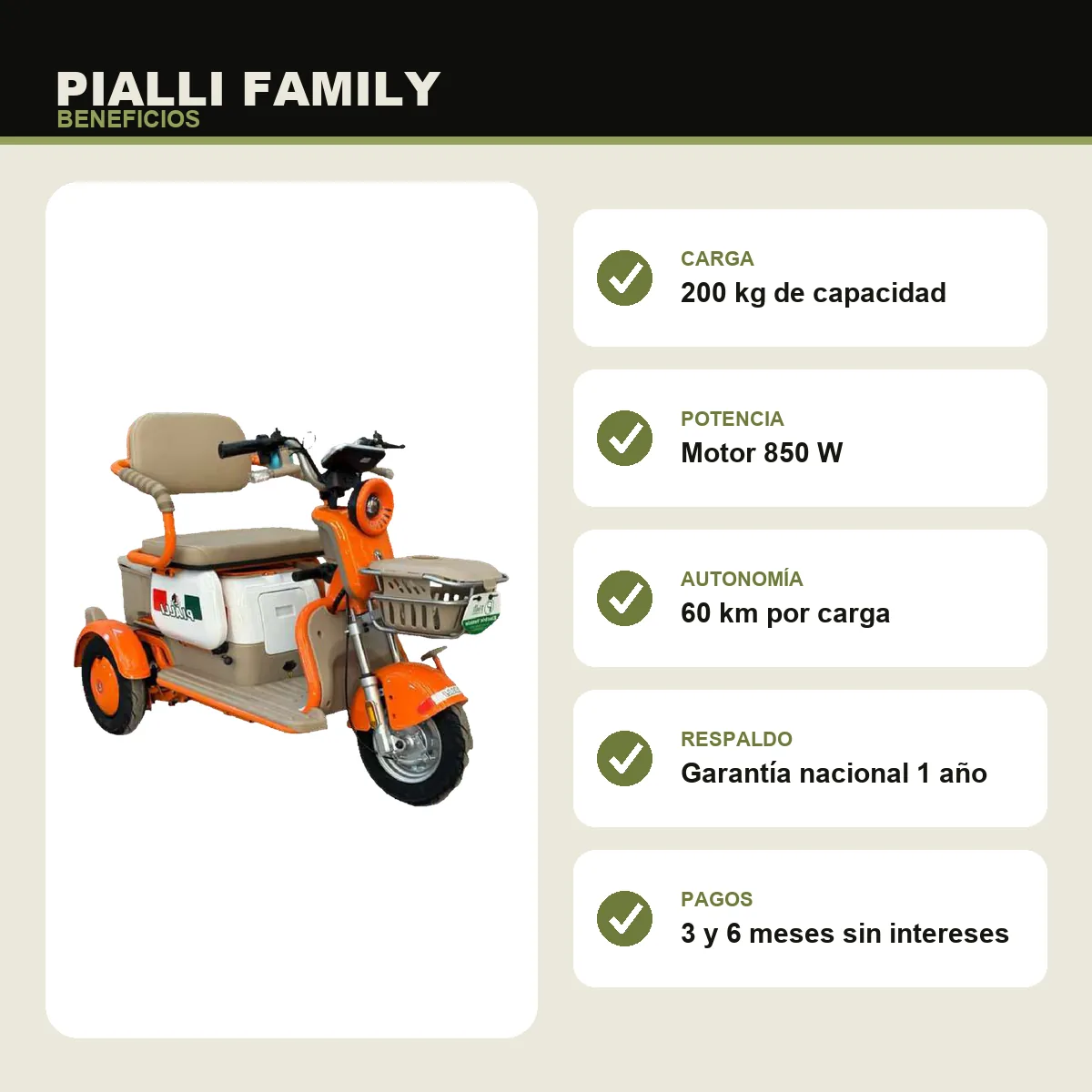 Triciclo eléctrico Family Pialli — beneficios