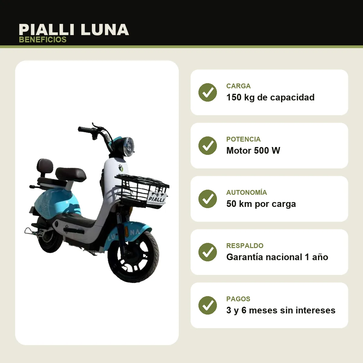 Moto eléctrica Luna Pialli — beneficios