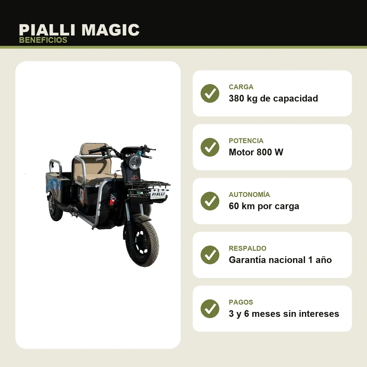 Triciclo eléctrico Magic Pialli — beneficios