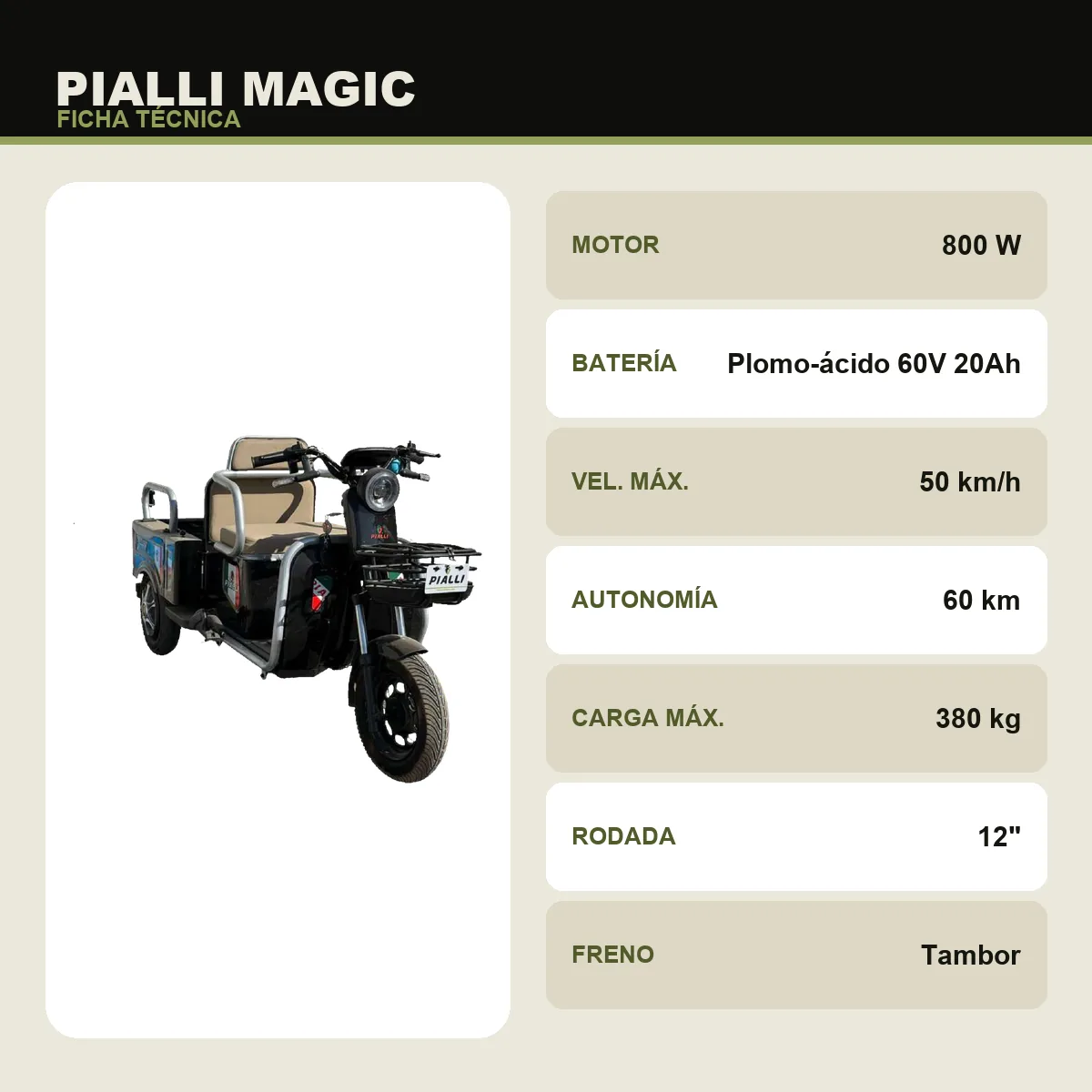 Triciclo eléctrico Magic Pialli — ficha técnica