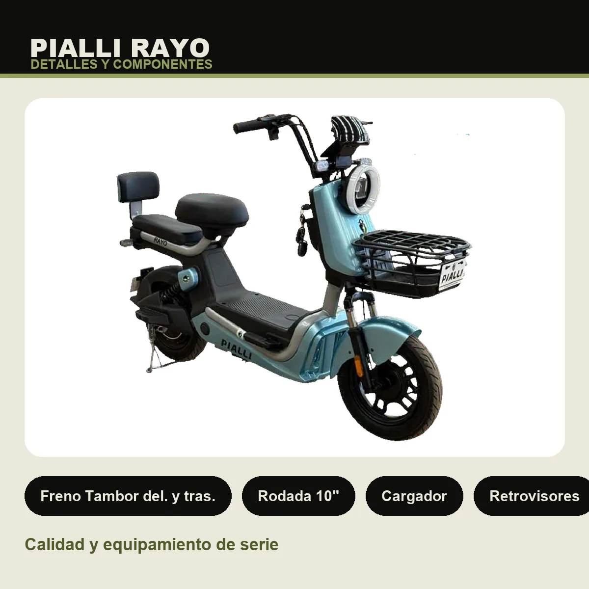 Moto eléctrica Rayo Pialli — detalles y componentes