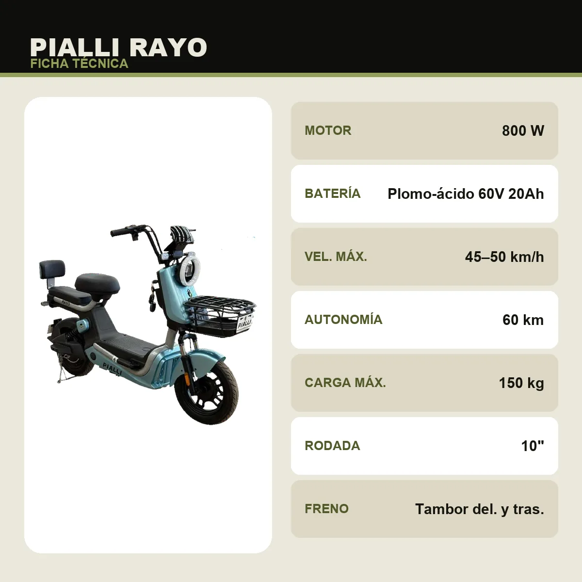 Moto eléctrica Rayo Pialli — ficha técnica